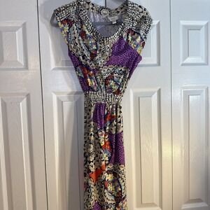 ECI New York Size 10 Multi-Color Striped Sleeveless‎ Sheath Dress Beaded